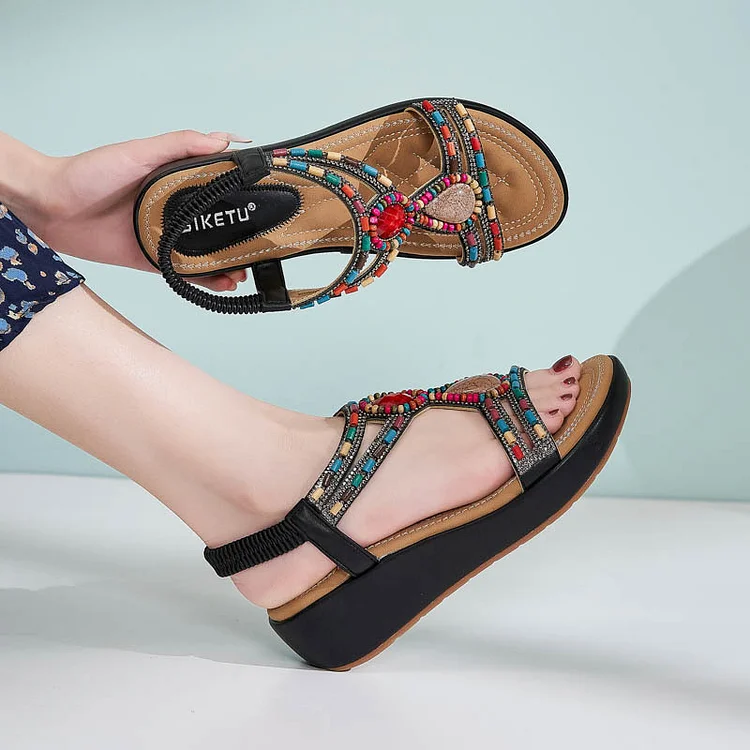 Bohemian Vintage Beach Sandals Arch Support Wedge Platform Sandals 1688 Stunahome.com