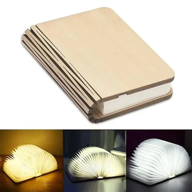 Portable Wooden Magnetic Foldable Book LED Night Light Lamp USB Rechargeable