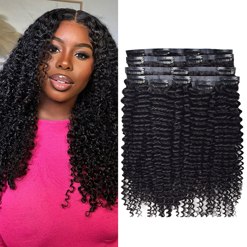 #1B Kinky Curly | Clip in Hair | 6Pcs 100g | PU Seamless Clip ins | Extensions Real Human Hair | boruihair