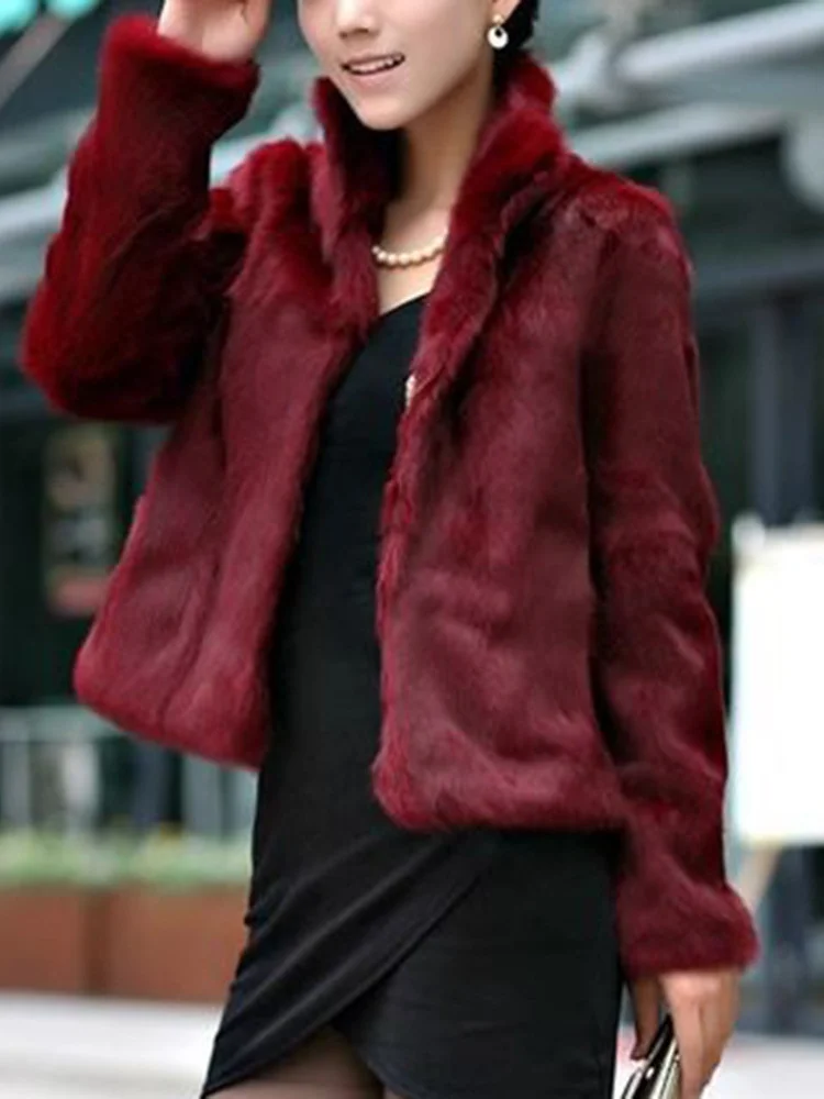 Athvotar Athvotar Women's Winter Warm Imitation Kite Rabbit Wool Coat Plush Collar Imitation Fur Short Coat
