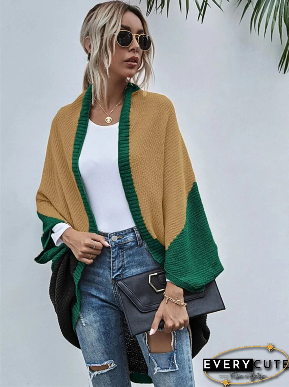 Contrast Shawl Knitted Cardigan Sweater