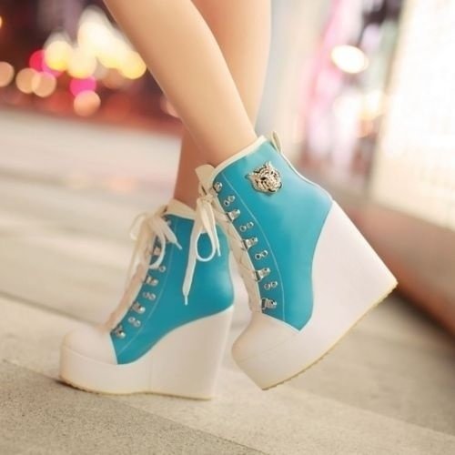 Women''s Buckle Lace Up Wedge High Heels Platform Boots Sneakers Shoes - Shop Trendy Women's Clothing | LoverChic