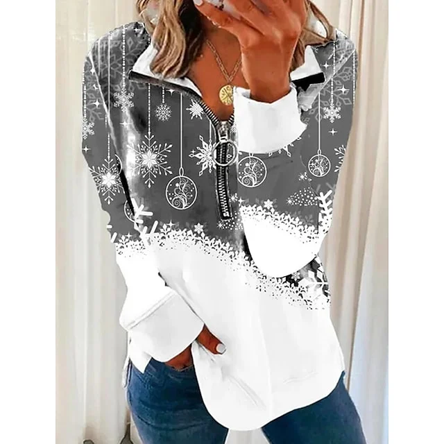 Women's Casual 3D Print Snowflake Long Sleeve Sweatshirt  socialshop