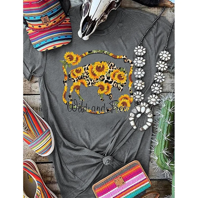 ANB - Wild and Free Sunflower Buffalo Retro Tee-06143