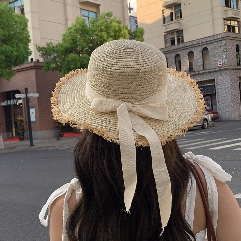 Women’s Vacation Color Block Flat Eaves Straw Hat