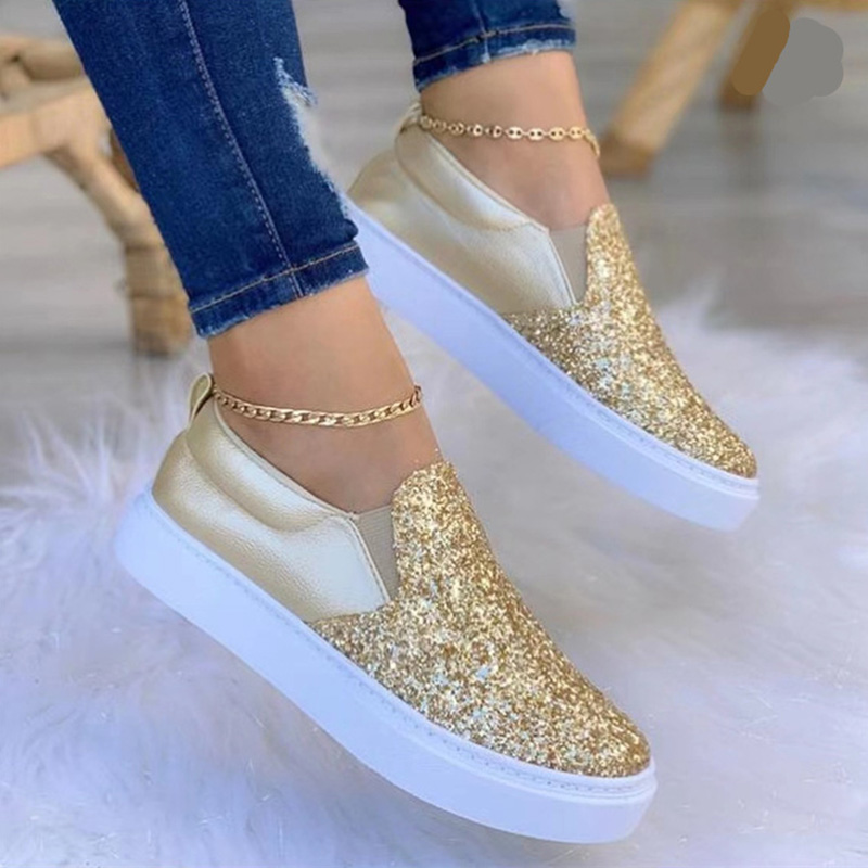 Casual Black Sparkly Sequin Thick Bottom Loafers Shoes