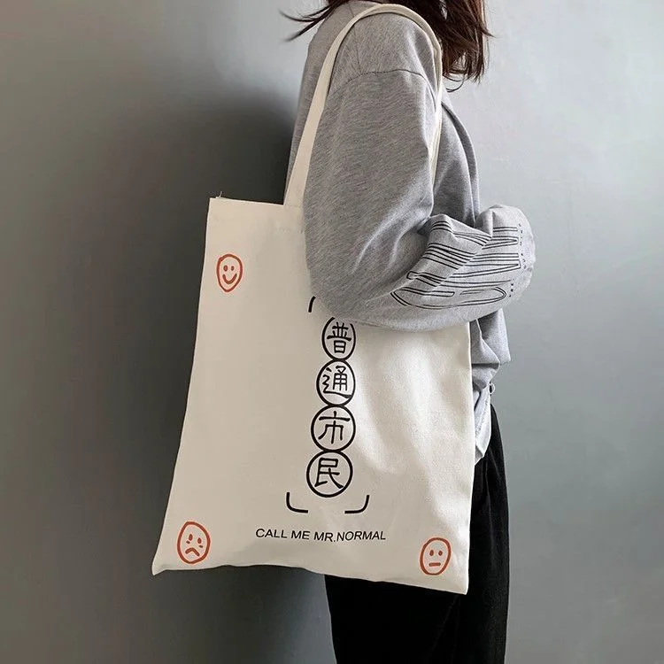 Canvas Bag for Women Shoulder Bags 2022 Girls Handbags Shopper Cute Cartoon Print Simple Foldable Washable Reusable Eco Tote Bag