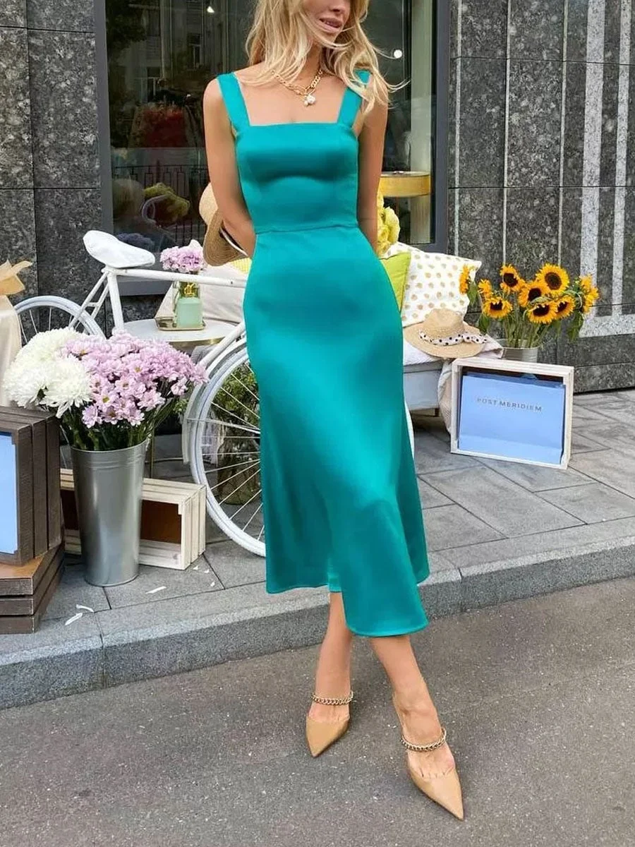 Simple Sling Satin Dress