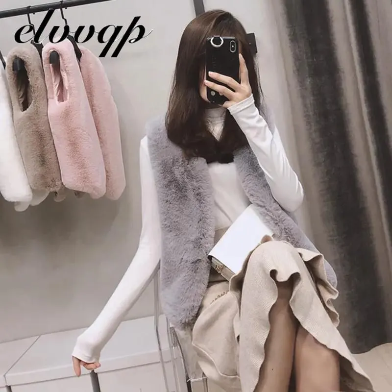High Quality Faux Fur short Vest Coat Women Spring Autumn Sleeveless V-neck Soft Hairy Waistcoat Fur Jacket Outerwear LU1515