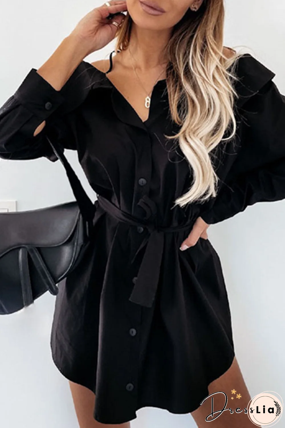 Fashion Street Solid Buckle With Belt Off The Shoulder Irregular Dress Dresses