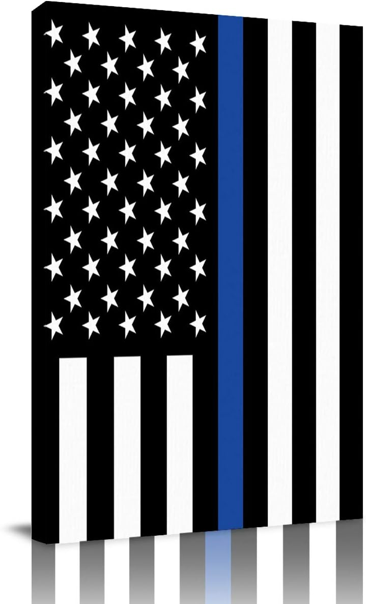Canvas Wall Art American Artwork Painting Prints on Canvas for Home Living Room Office Decoration 24 x 36 inch Ready to Hang - Law Enforcement Thin Blue Line USA Flag