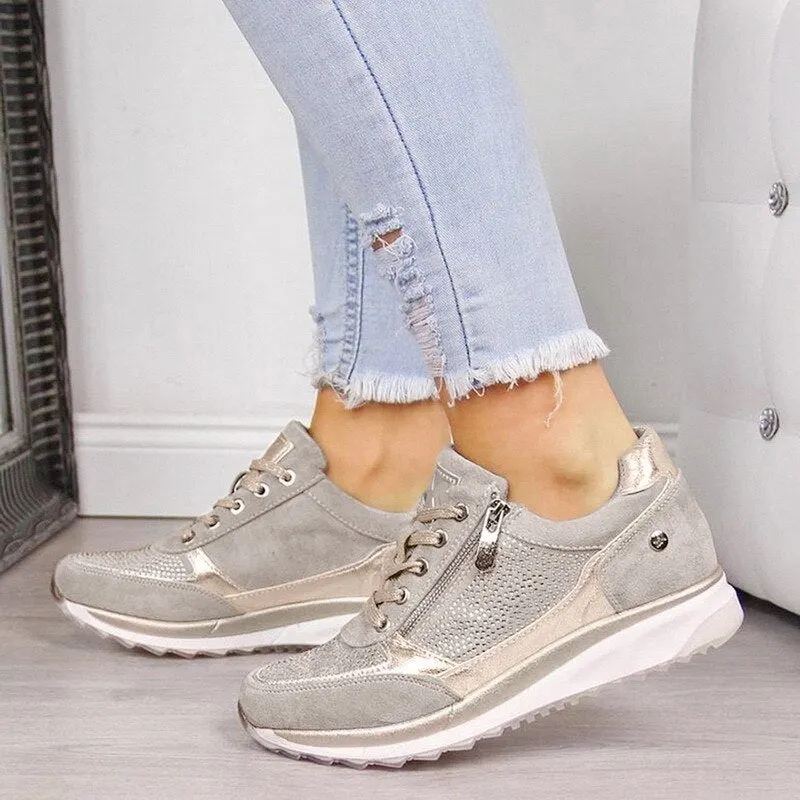 Summer Thick Bottom Sneakers For Women Wedge Sneakers Breathable Light Weight Sequined Shake Vulcanized Shoes Fashion Girls 2021
