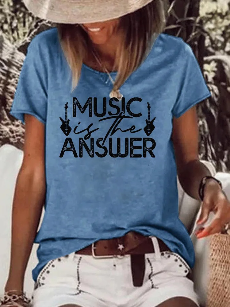 MUSIC IS THE ANSWER Raw Hem Tee