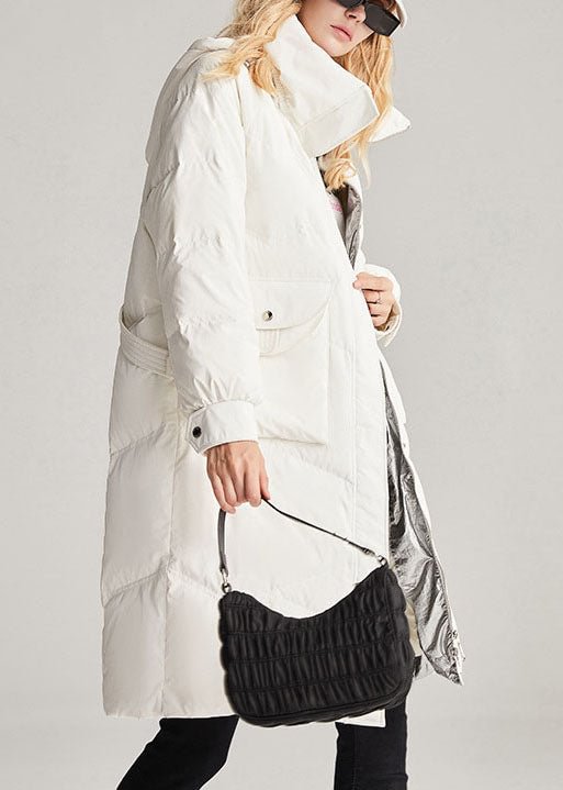 Handmade White hooded removable Stand Collar fashion Winter Duck Down Coat CK2166- Fabulory