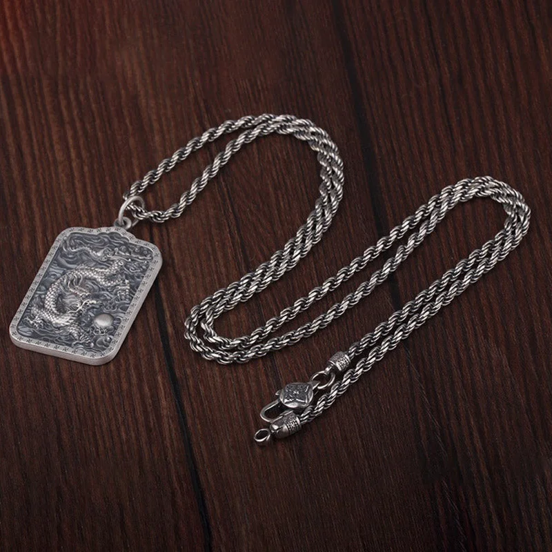 Dragon Heart Sutra 999 Sterling Silver Strength Necklace Pendant