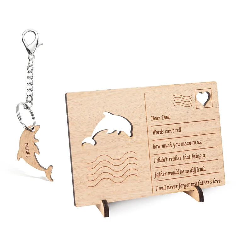 Personalized Wooden Postcard Keychain Set Dolphin Keepsake for Family