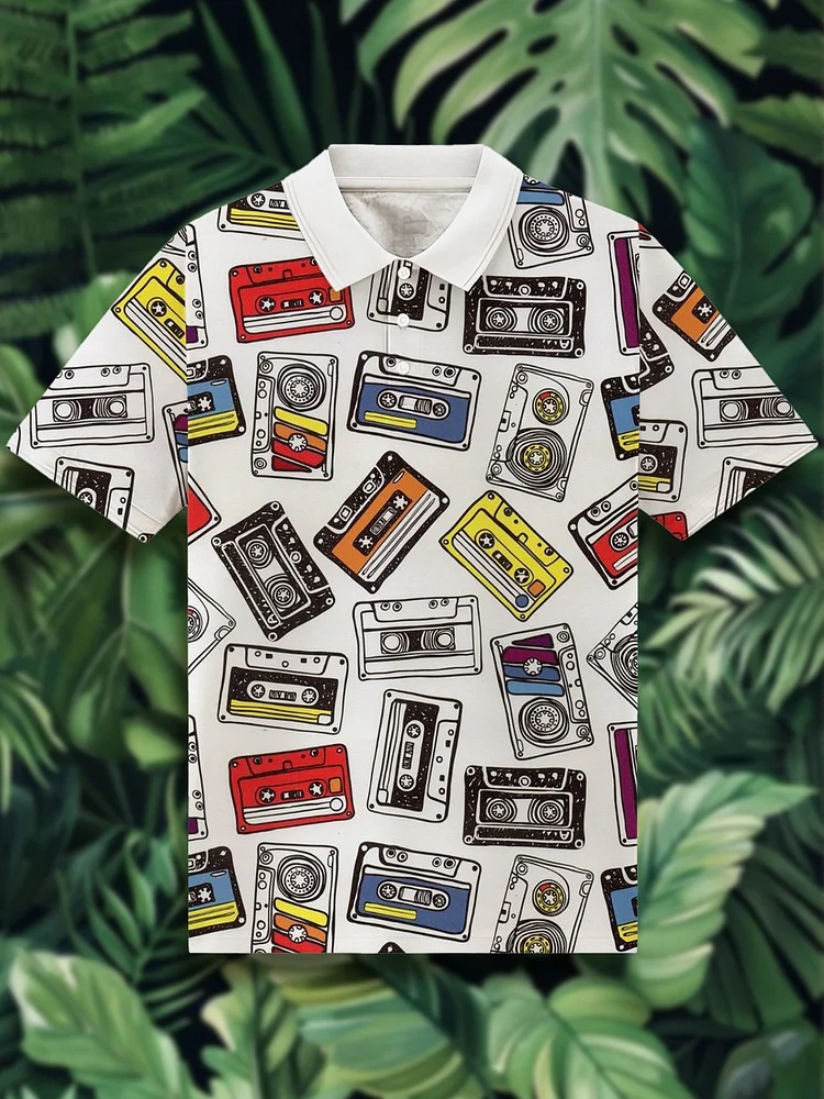 Men's Cassette Retro Art Print Polo Shirt