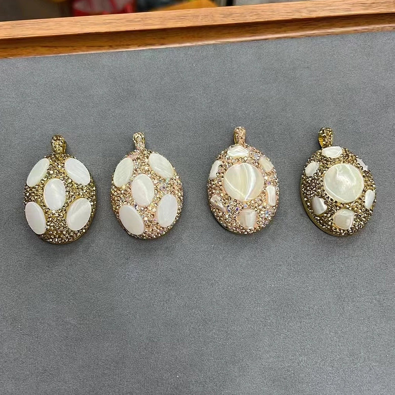 1 Pc/Package Copper Rhinestones Shell Clay 18K Gold Plated Oval Simple Solid Color Polished Pendant Jewelry Accessories