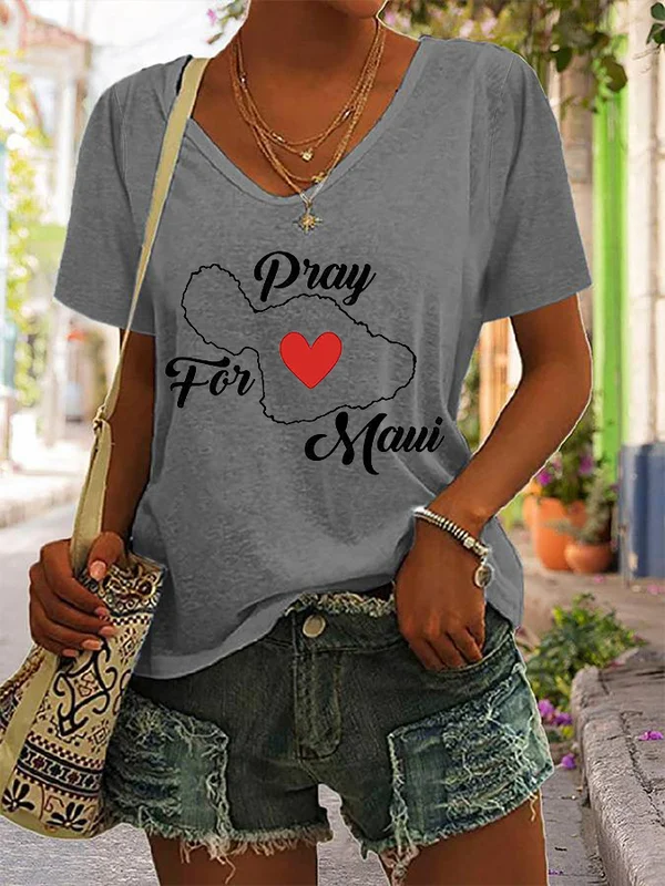 Women's Pray For Maui Print Casual T-Shirt