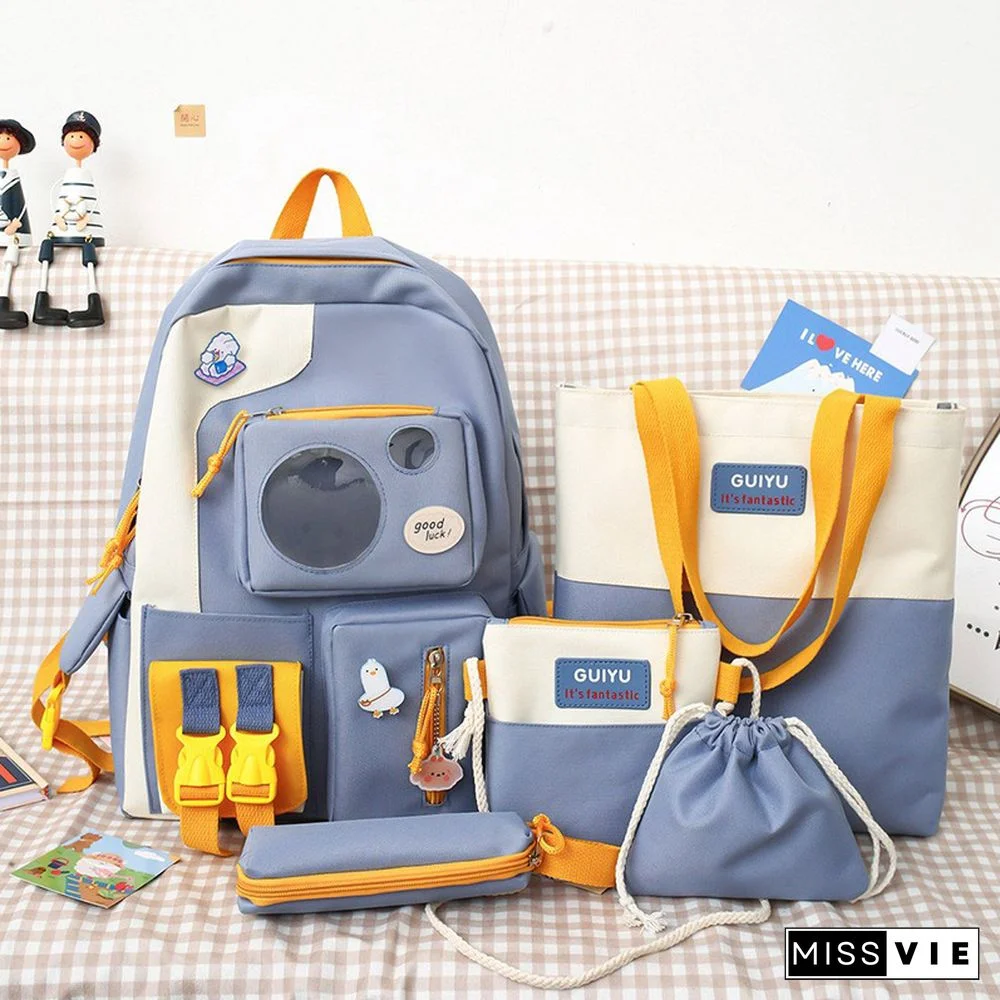 Colorblock Five-Piece College Style Backpack