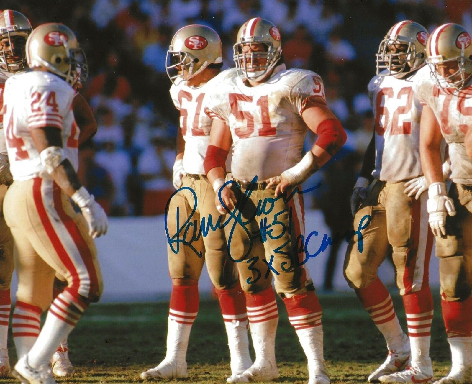 Randy Cross signed San Francisco 49ers 8x10 Photo Poster painting 3x SB Champs Inscription 4