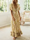 Empire Floral Printed Short Sleeves Maxi Dress