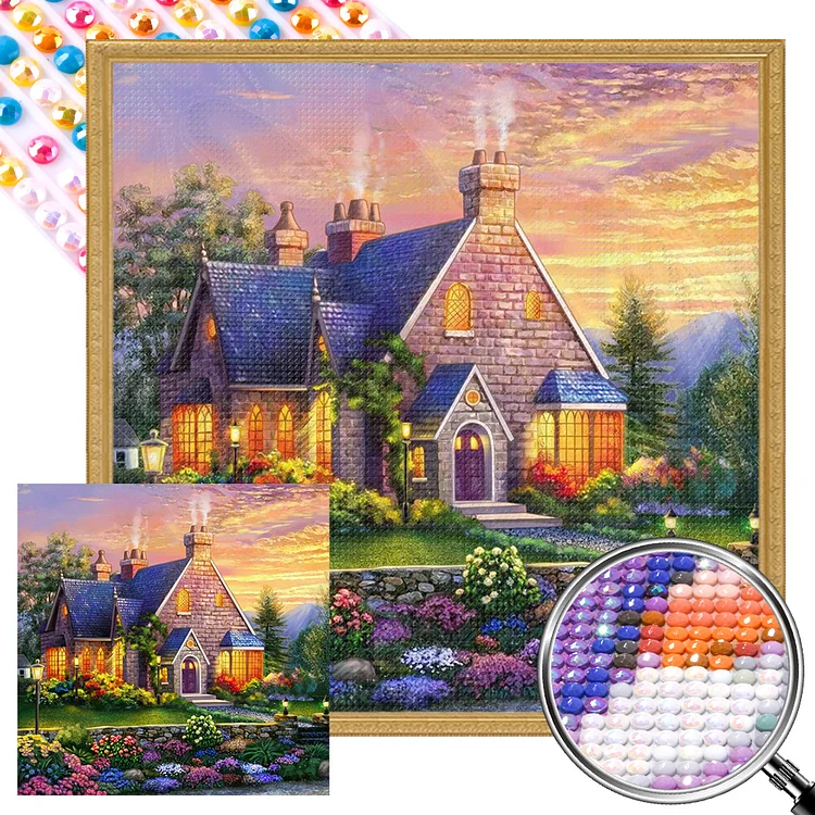 Partial AB Drill - Full Round Diamond Painting - Country House 40*40CM