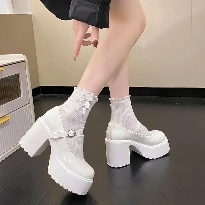 Brownm Platform Chunky Mary Jane Shoes