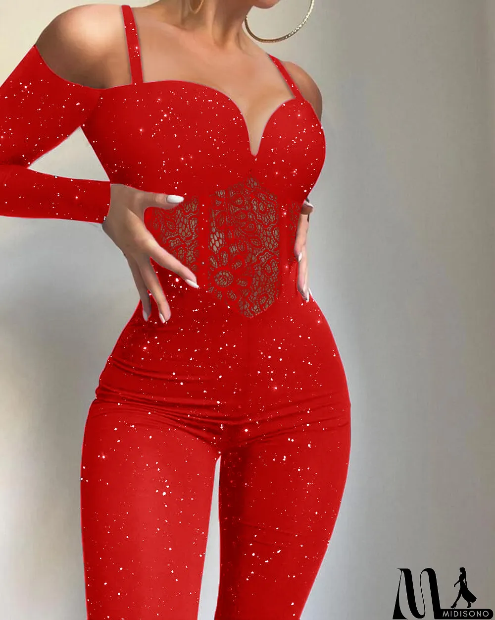 MidiSono - Women's Black Low Neck Sexy Tight Fitting Jumpsuit