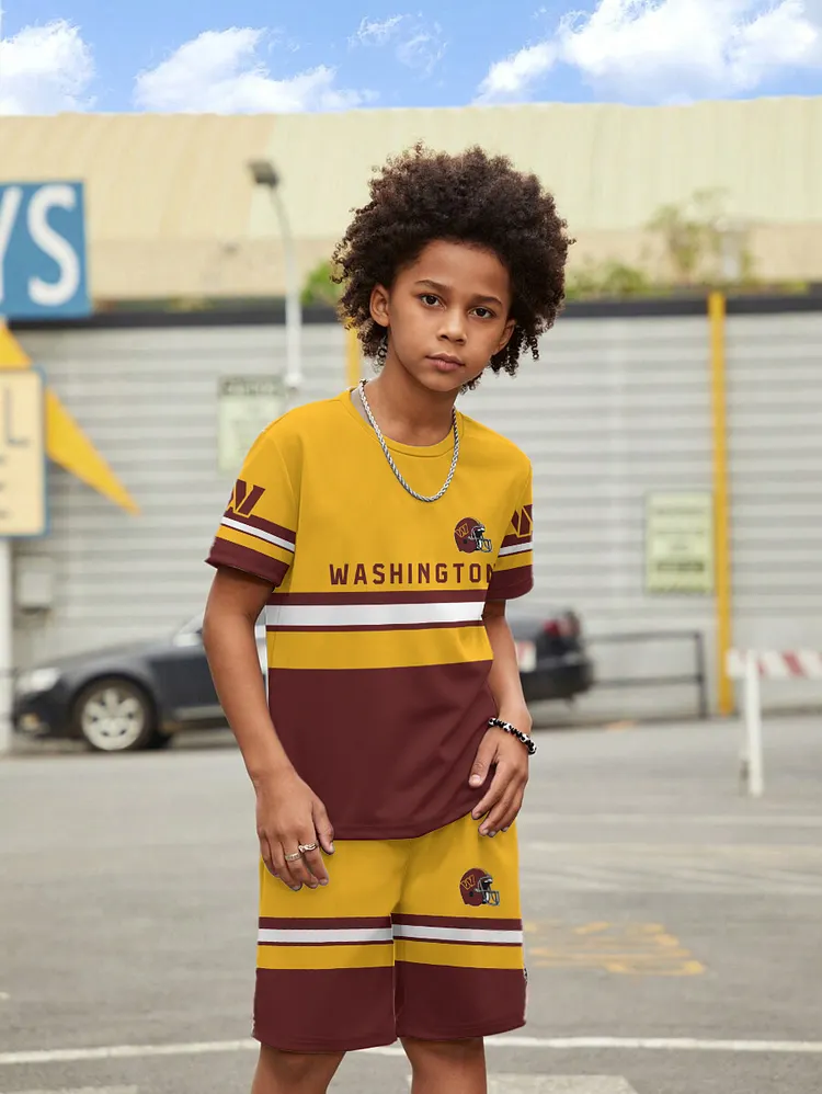 Washington Commanders New Design Kids（5-14Y)' Casual Crew Neck T-shirt And Drawstring Shorts  2pcs/Set