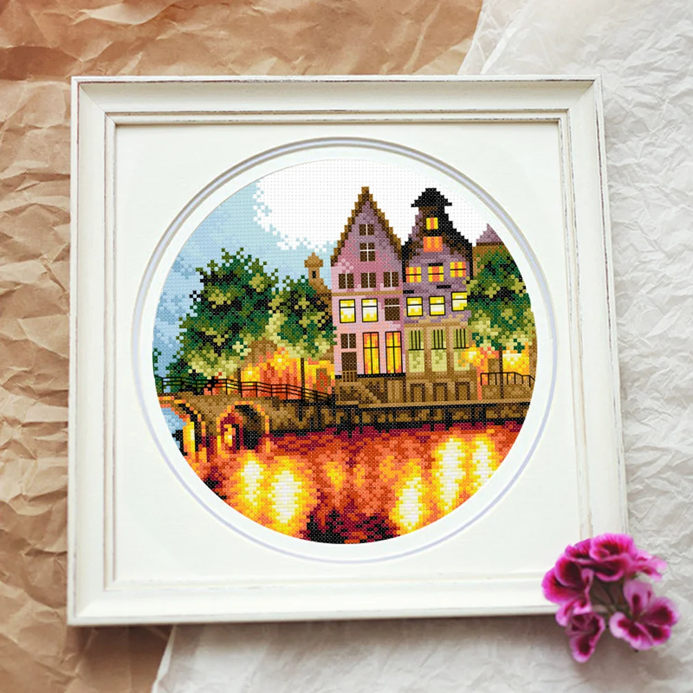 Luminous City Cross Stitch DIY 11CT Stamped Embroidery Art Kits (C-5259)