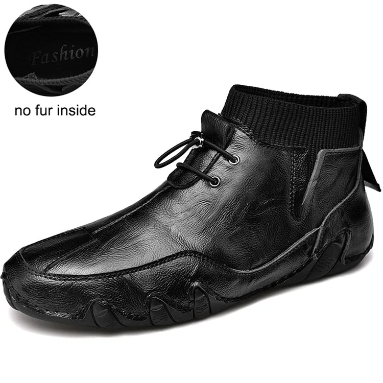 2021 Winter High Quality Leather Men Boots Winter Waterproof Ankle Boots Plush Warm Boots Outdoor Working Snow Boots Men Shoes