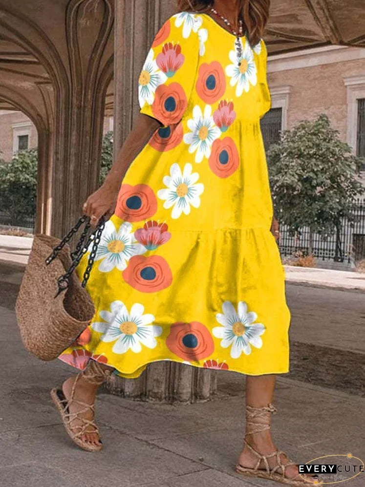 Dresses Loose Printed Mid-Sleeve Dress for Women