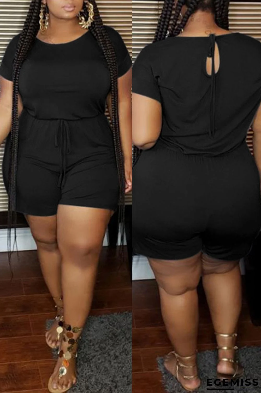 Black Fashion Sexy Patchwork Solid Short Sleeve O Neck Jumpsuits | EGEMISS