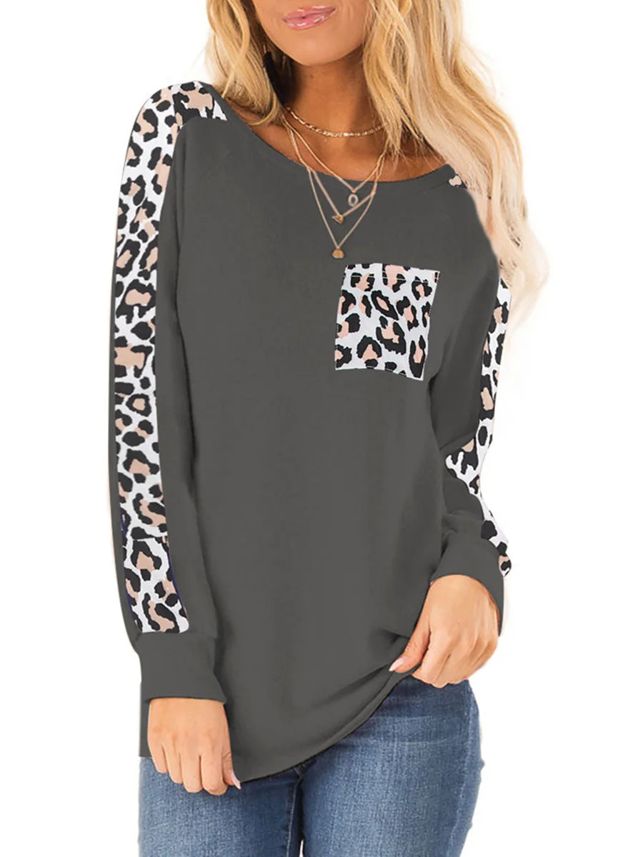 Leopard Pocket Long Sleeves T-shirt
