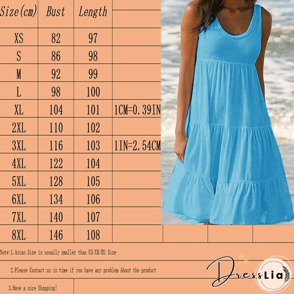 XS-8XL Summer Dresses Plus Size Fashion Clothes Women's Casual Sleeveless Party Beach Wear Loose Dresses Solid Color A-line Skirt Cotton Round Neck Off Shoulder Dress Ladies Pleated Halter Mini Dress Tank Top Dresses