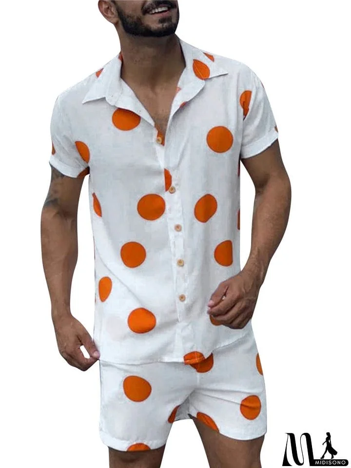 MidiSono - Polka Dots Printed Buttons-Up Lapel Shirt Outfits