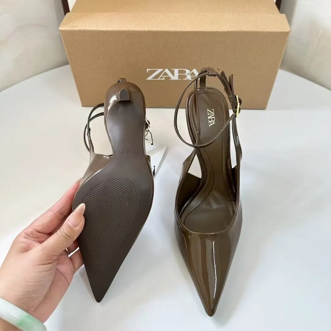Breakj Breakj Same Pointed Light Mouth Back Empty Single Shoes 2025 Spring And Autumn New Baotou Sandals With High Heels Apricot Color Woman