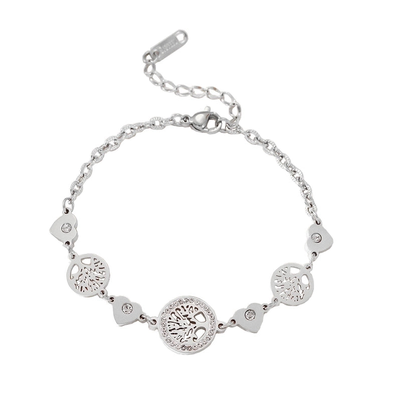 Elegant Heart Shape Titanium Steel 18K Gold Plated Beaded Chain Cable Chain Bracelets In Bulk