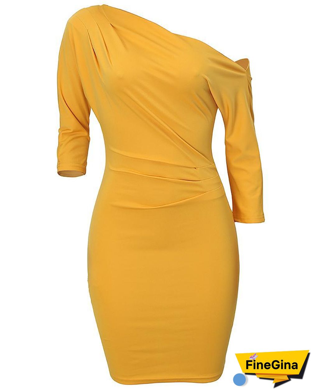 Solid Skew Neck Bodycon Dress P15278