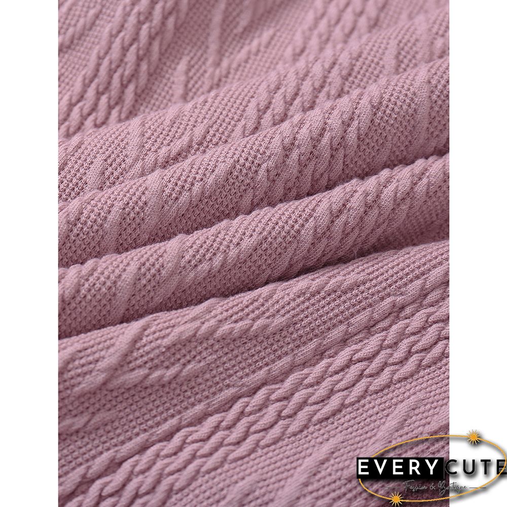 Pink Purple V Neck Jacquard Button Knit Cardigan