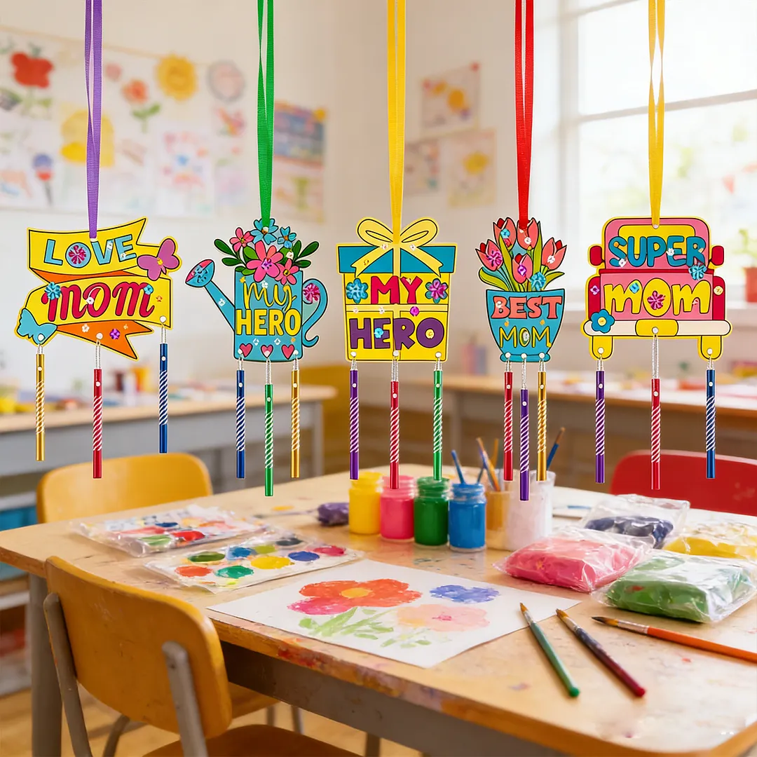 Mothers Day DIY Oil Painting Wind Chimes Wood  Chime Ornament Drawing Spring Craft Pendants for Beginners Adults Gift Home Wall Decor (Wind Chimes B)