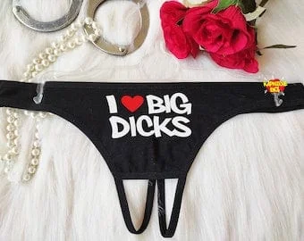 pornhint Pornhint I Love Big Dicks, Crotchless Panty, Fetish Underwear, Naughty Gift For Hotwife, Kinky Slutty Panties, Graphic Panties, Cuckold Lingerie