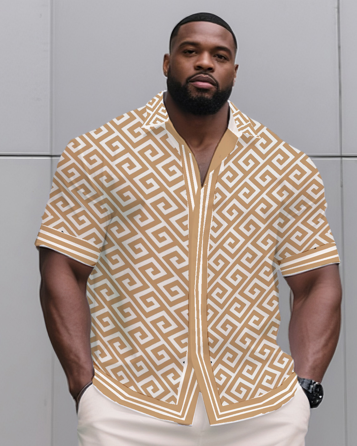 Big & Tall Men's Daily Casual Creamy-white Infinite Fan Official Printed Shirt Shorts Suit