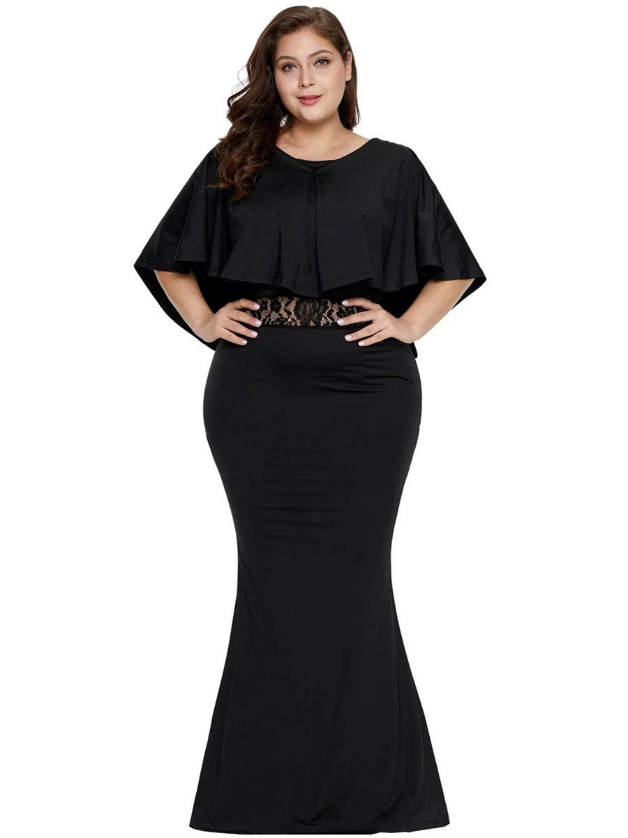 Plus Size Hollow Out Lace Patchwork Maxi Long Dress