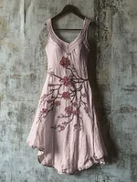 Vintage Celtic Knot With Cherry Blossoms Pattern Linen Tank Dress - Image 2