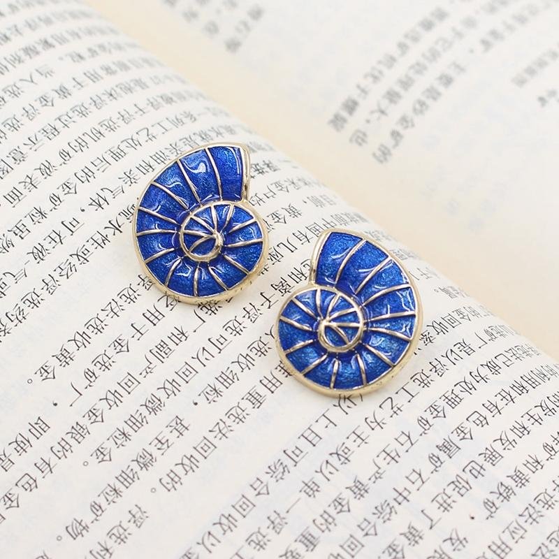 Blue Enamel Sea Styles Stud Earrings