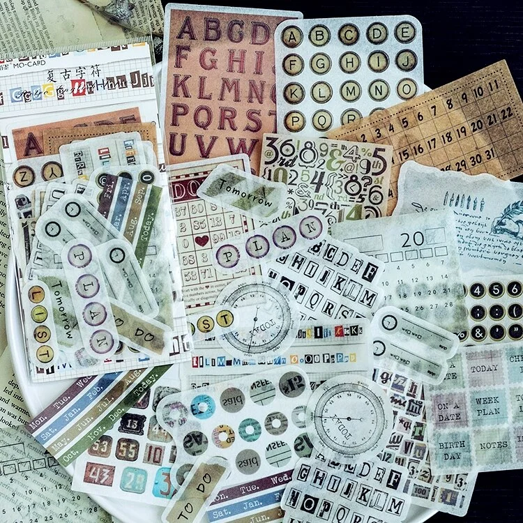 JOURNALSAY 60 Sheets Vintage English Sticker Pack Oversized Washi Paper Journal DIY Scrapbooking