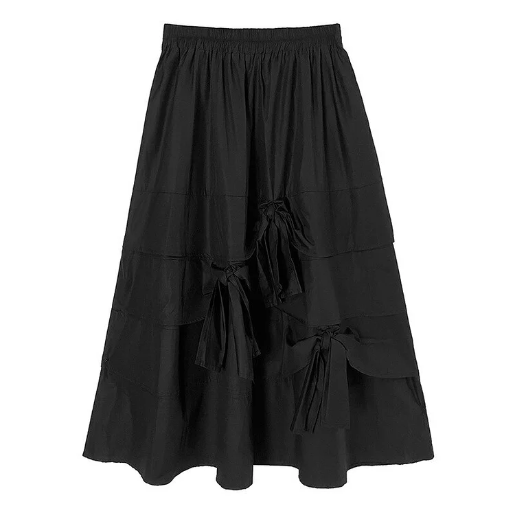 Fashion Solid Color Pockets Layered Ruffles Knots A-line Skirt