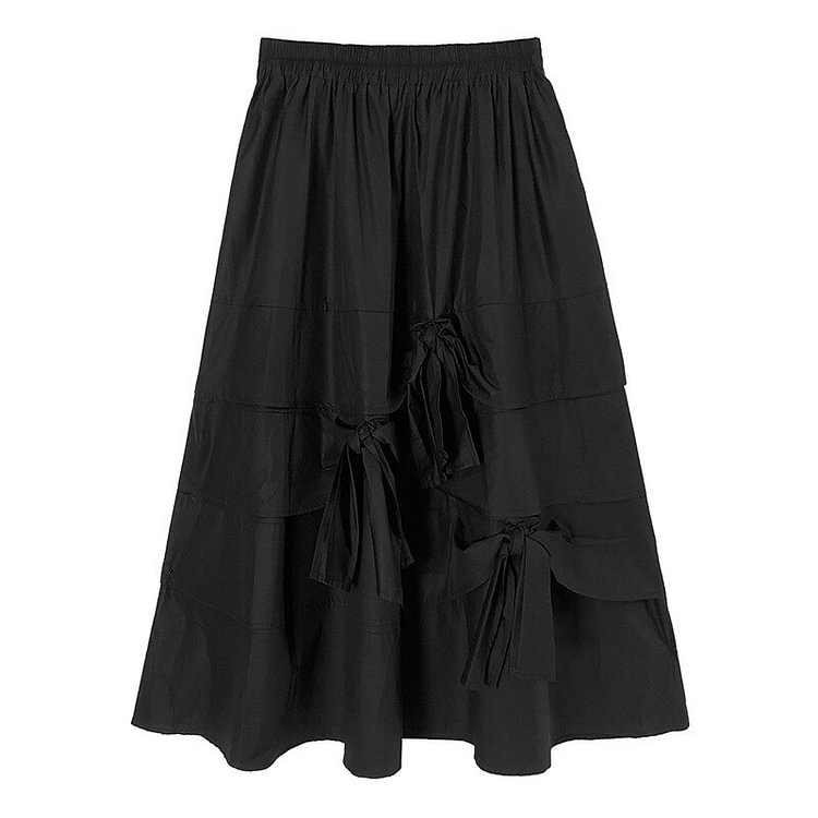 Fashion Solid Color Pockets Layered Ruffles Knots A-line Skirt    